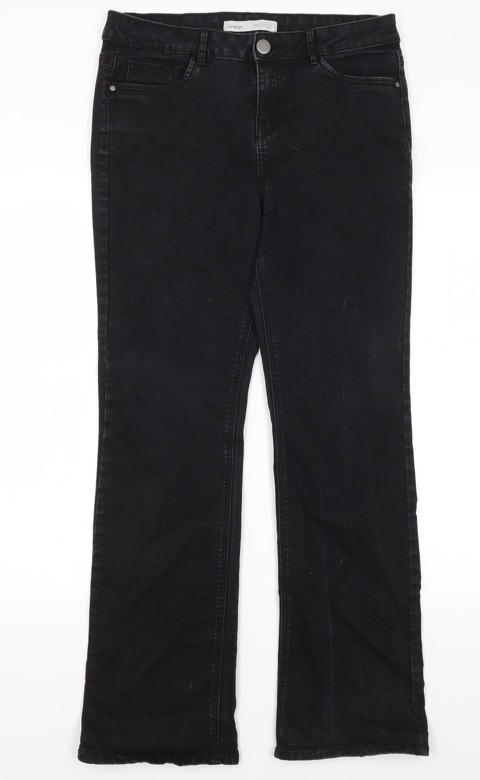 George Womens Black  Cotton Bootcut Jeans Size 12 L29.5 in Regular