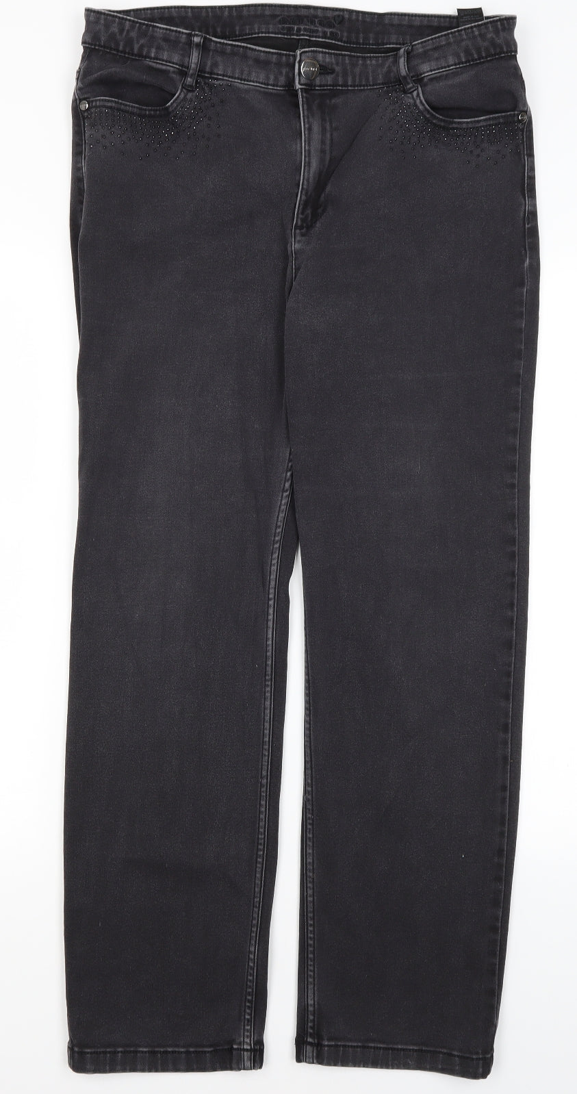Per Una Womens Grey  Cotton Straight Jeans Size 16 L28 in Regular