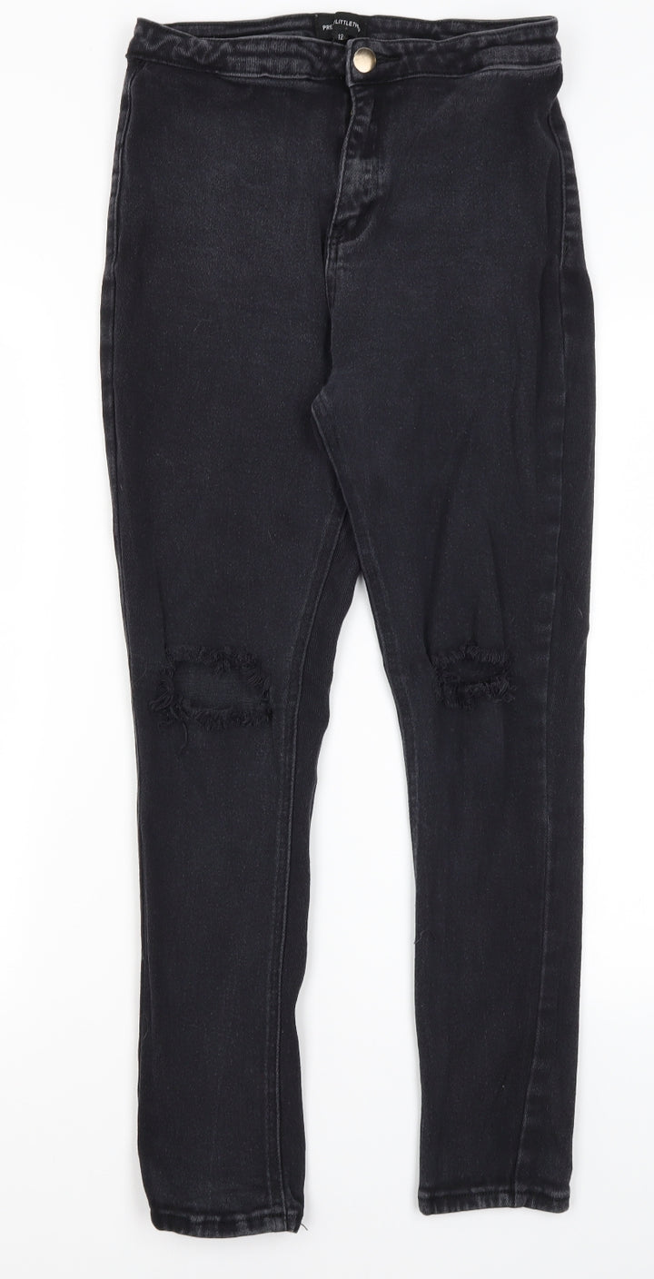 Pretty Little Thing Womens Black Cotton Skinny Jeans Size 12 L26.5 in Regular
