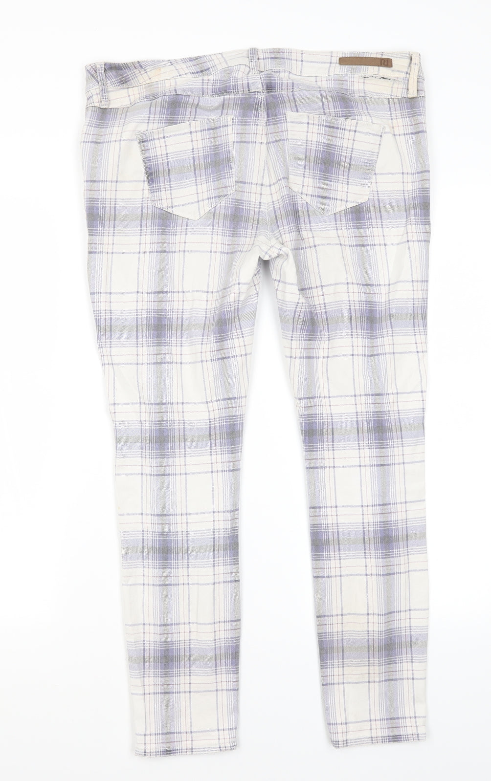 River Island Womens White Plaid Cotton Trousers  Size 14 L26 in Regular