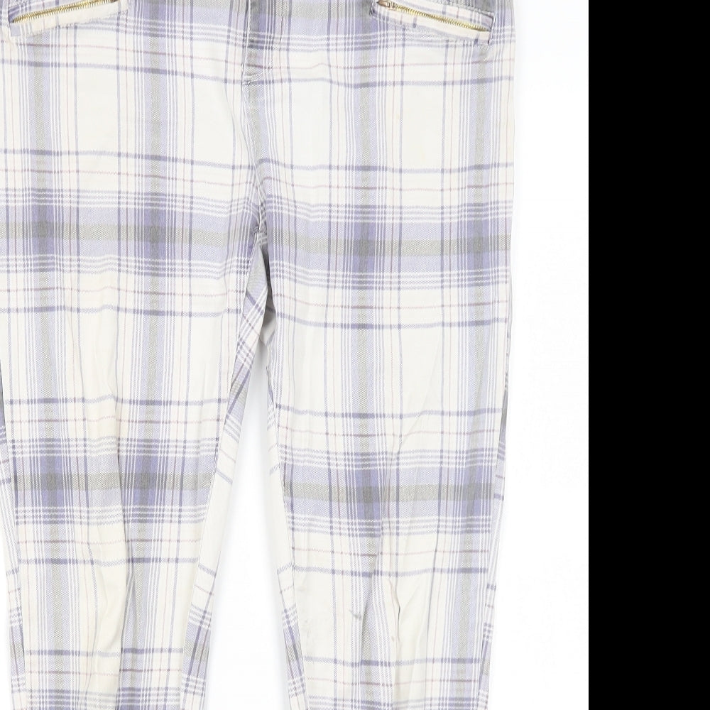River Island Womens White Plaid Cotton Trousers  Size 14 L26 in Regular