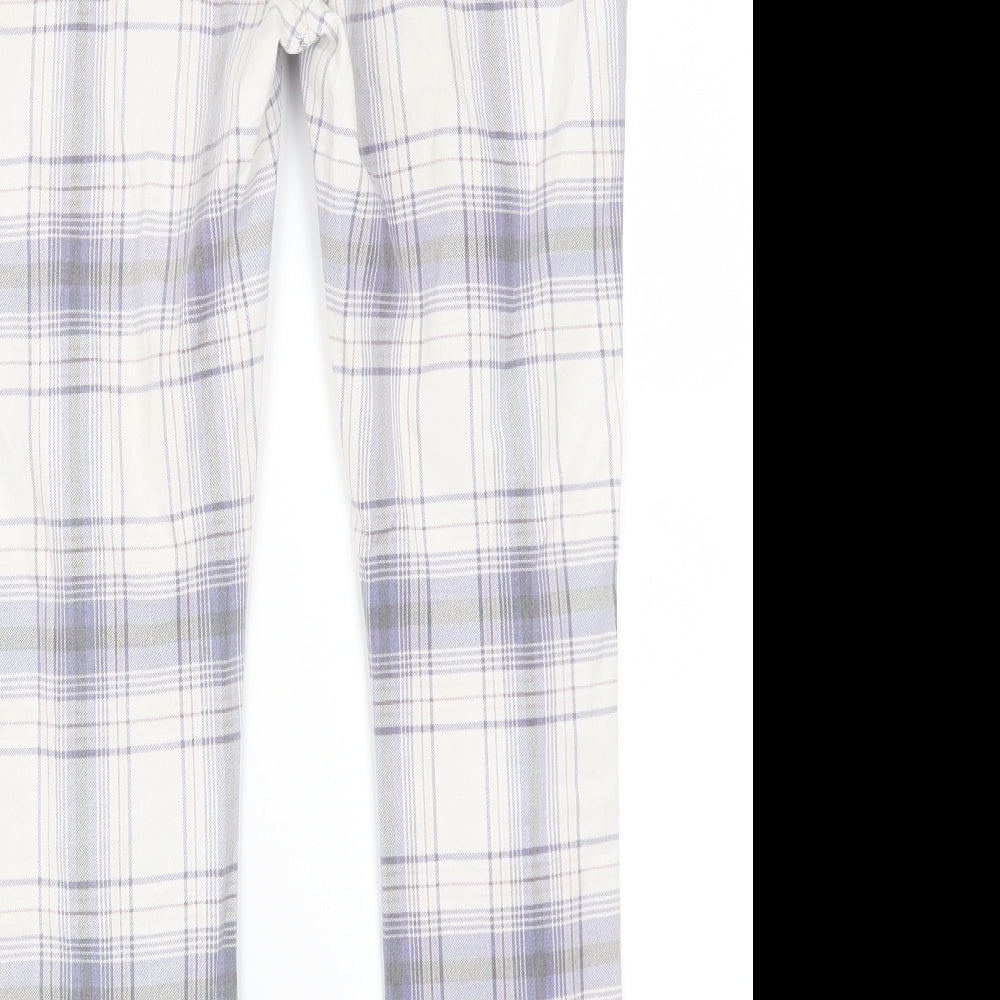 River Island Womens White Plaid Cotton Trousers  Size 14 L26 in Regular