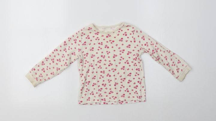 George Girls White Floral Cotton Basic T-Shirt Size 2-3 Years Crew Neck