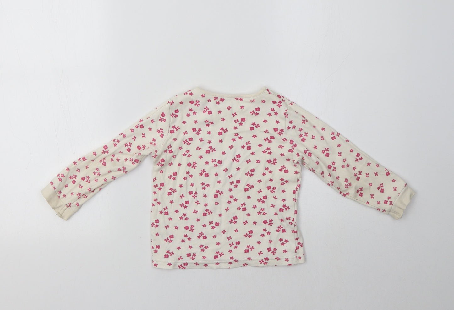 George Girls White Floral Cotton Basic T-Shirt Size 2-3 Years Crew Neck