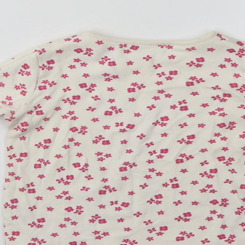 George Girls White Floral Cotton Basic T-Shirt Size 2-3 Years Crew Neck