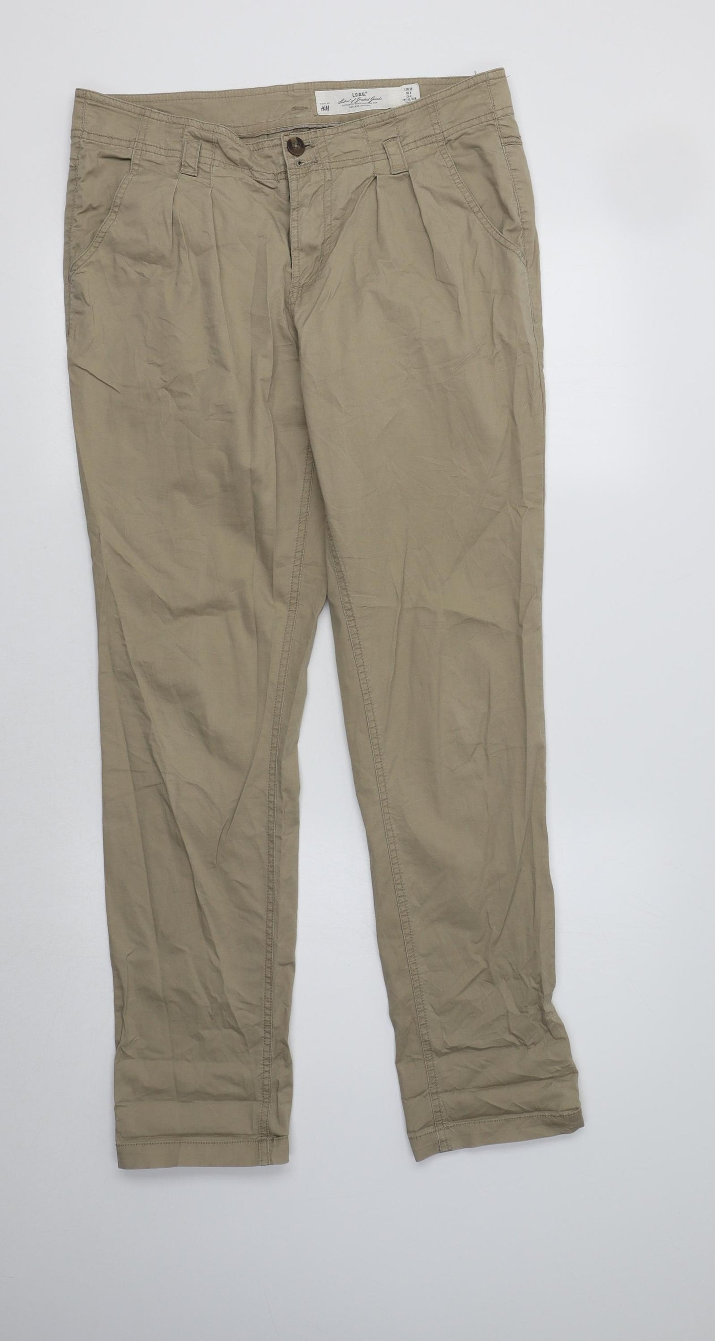 H&M Womens Beige  Cotton Trousers  Size 10 L30 in Regular