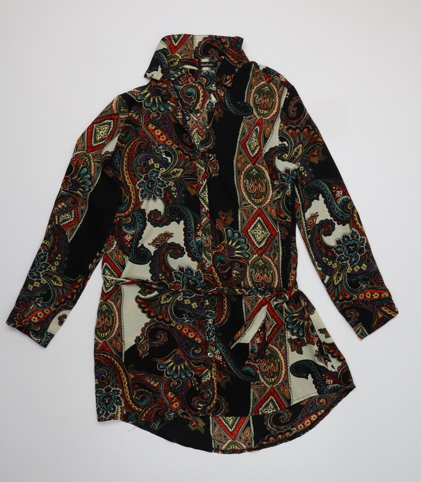 Boohoo Womens Multicoloured Paisley Polyester Shirt Dress  Size 16 Collared