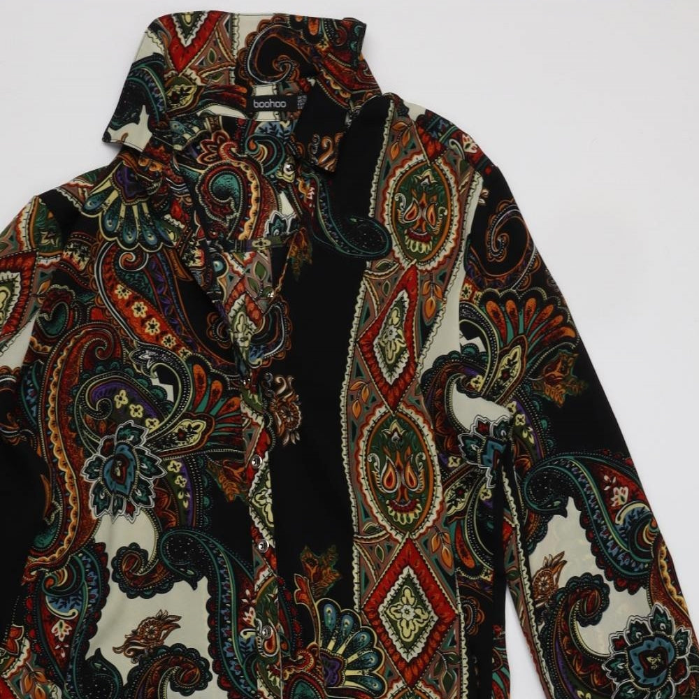 Boohoo Womens Multicoloured Paisley Polyester Shirt Dress  Size 16 Collared