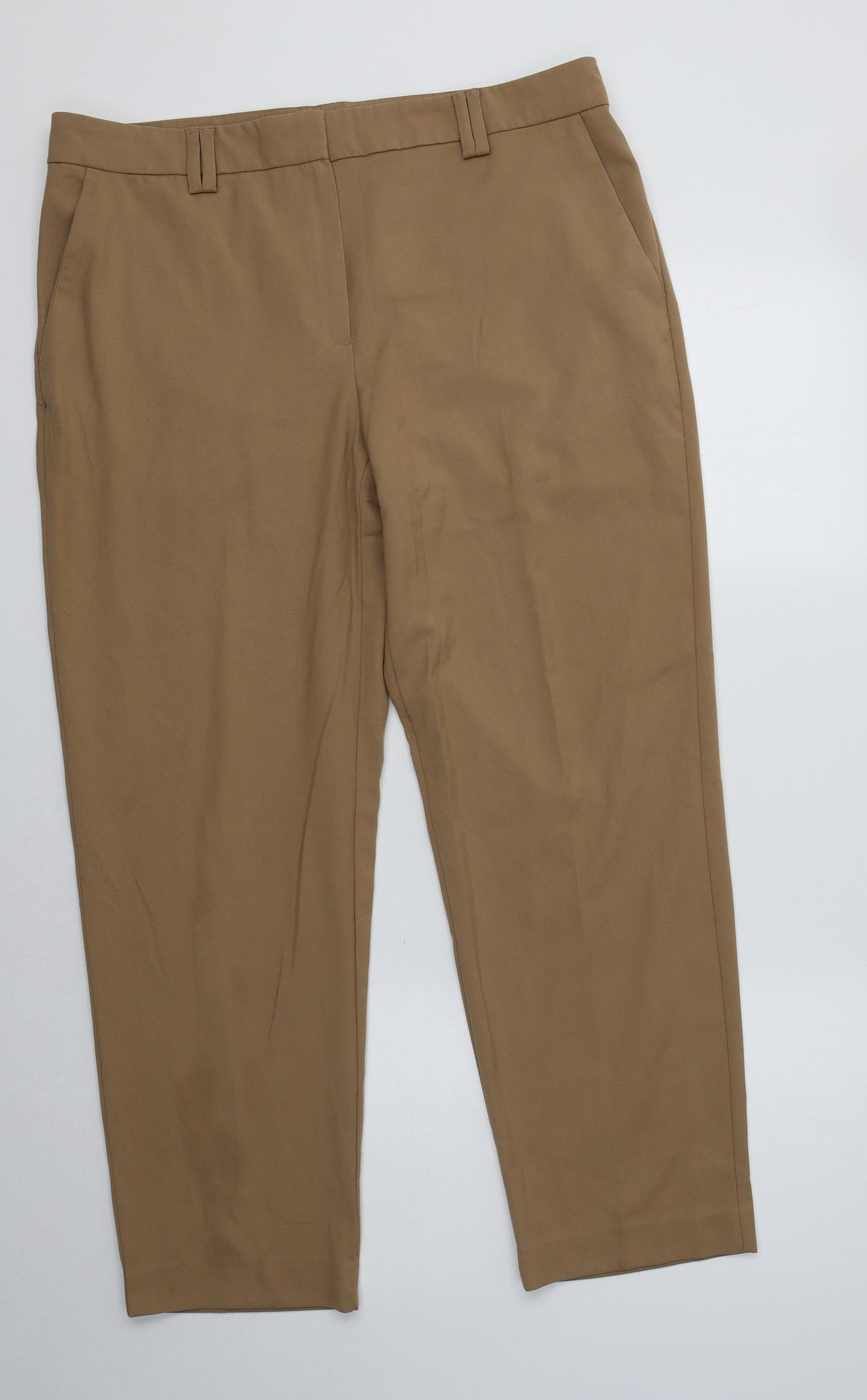 M&S Womens Beige  Polyester Chino Trousers Size 14 L28 in Regular