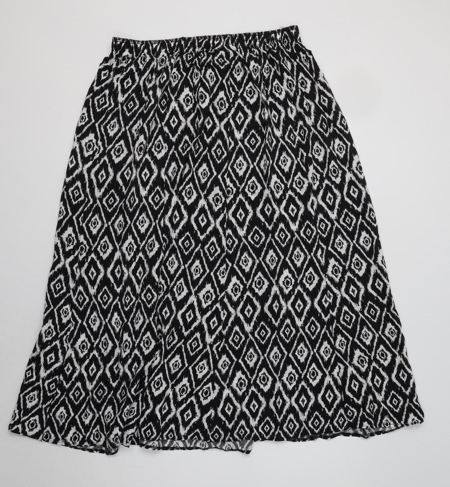 Preworn Womens Black Geometric Viscose A-Line Skirt Size L