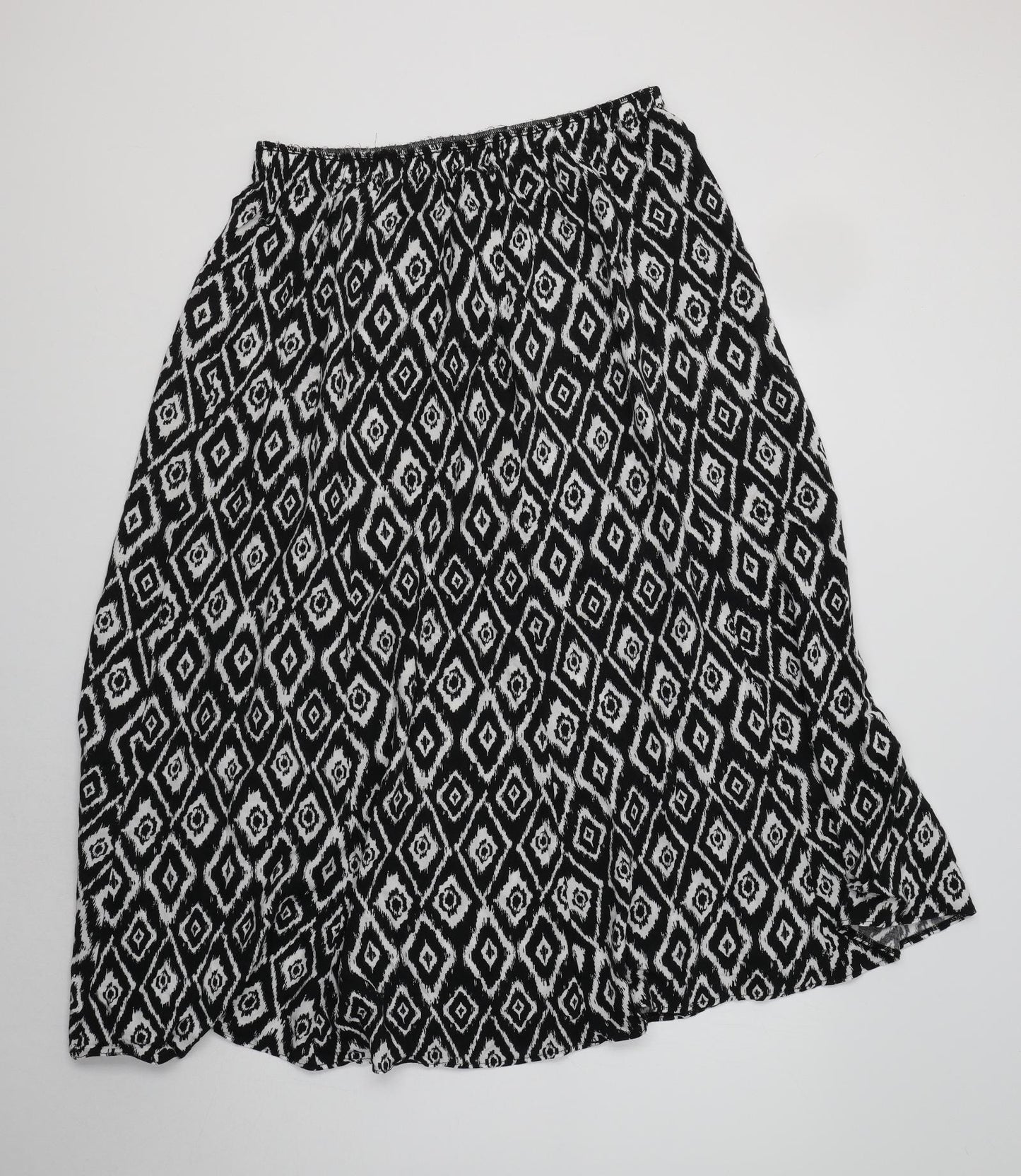 Preworn Womens Black Geometric Viscose A-Line Skirt Size L