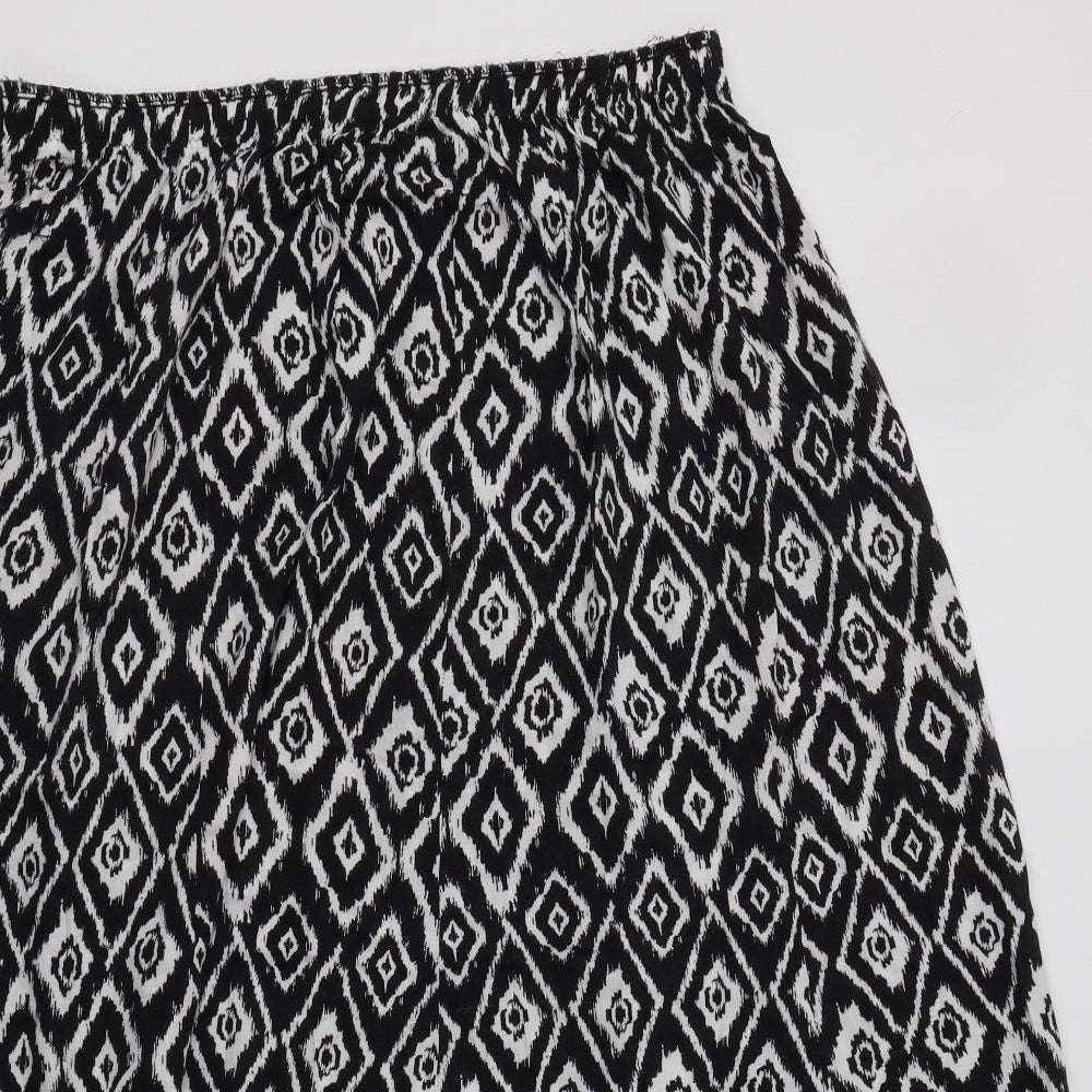 Preworn Womens Black Geometric Viscose A-Line Skirt Size L