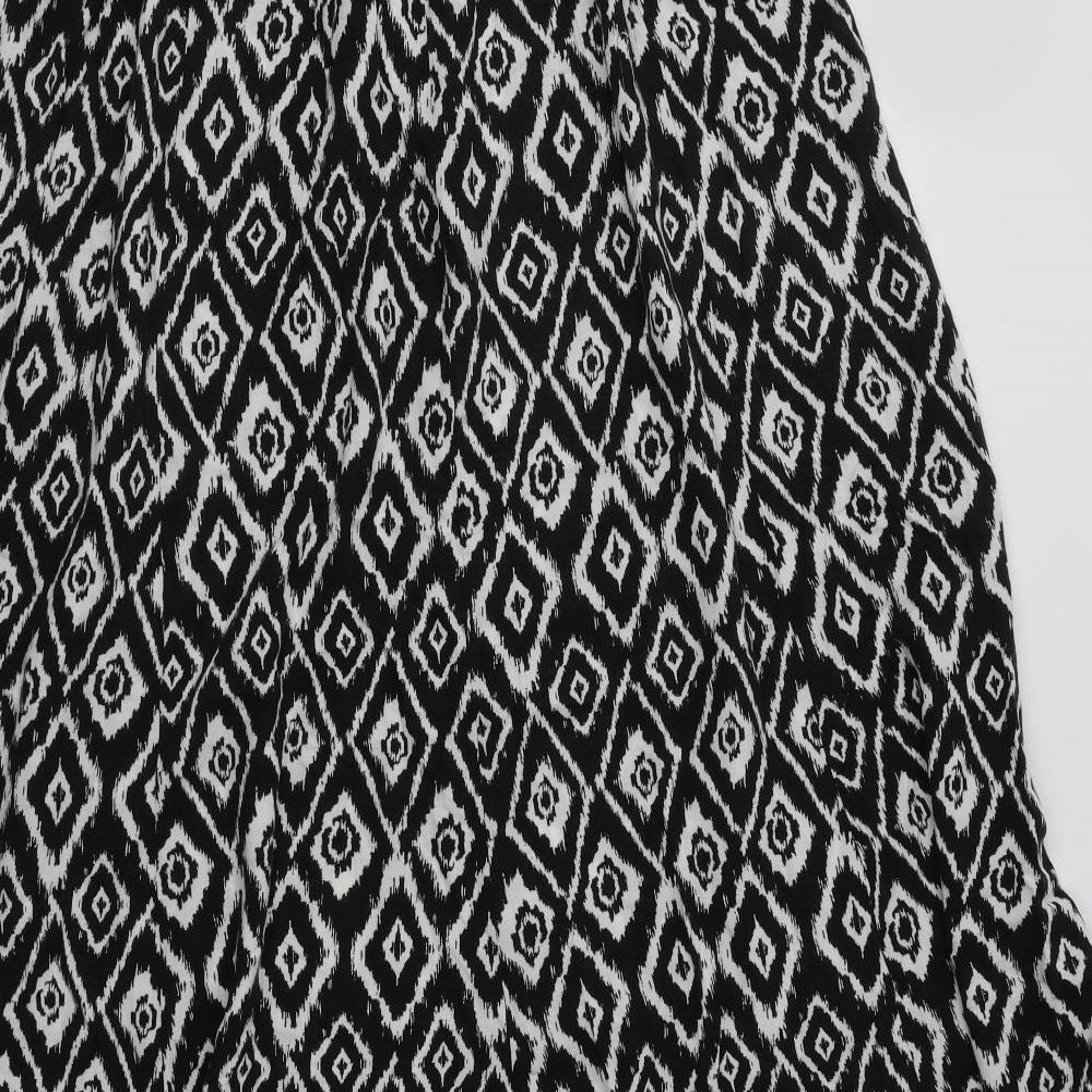 Preworn Womens Black Geometric Viscose A-Line Skirt Size L