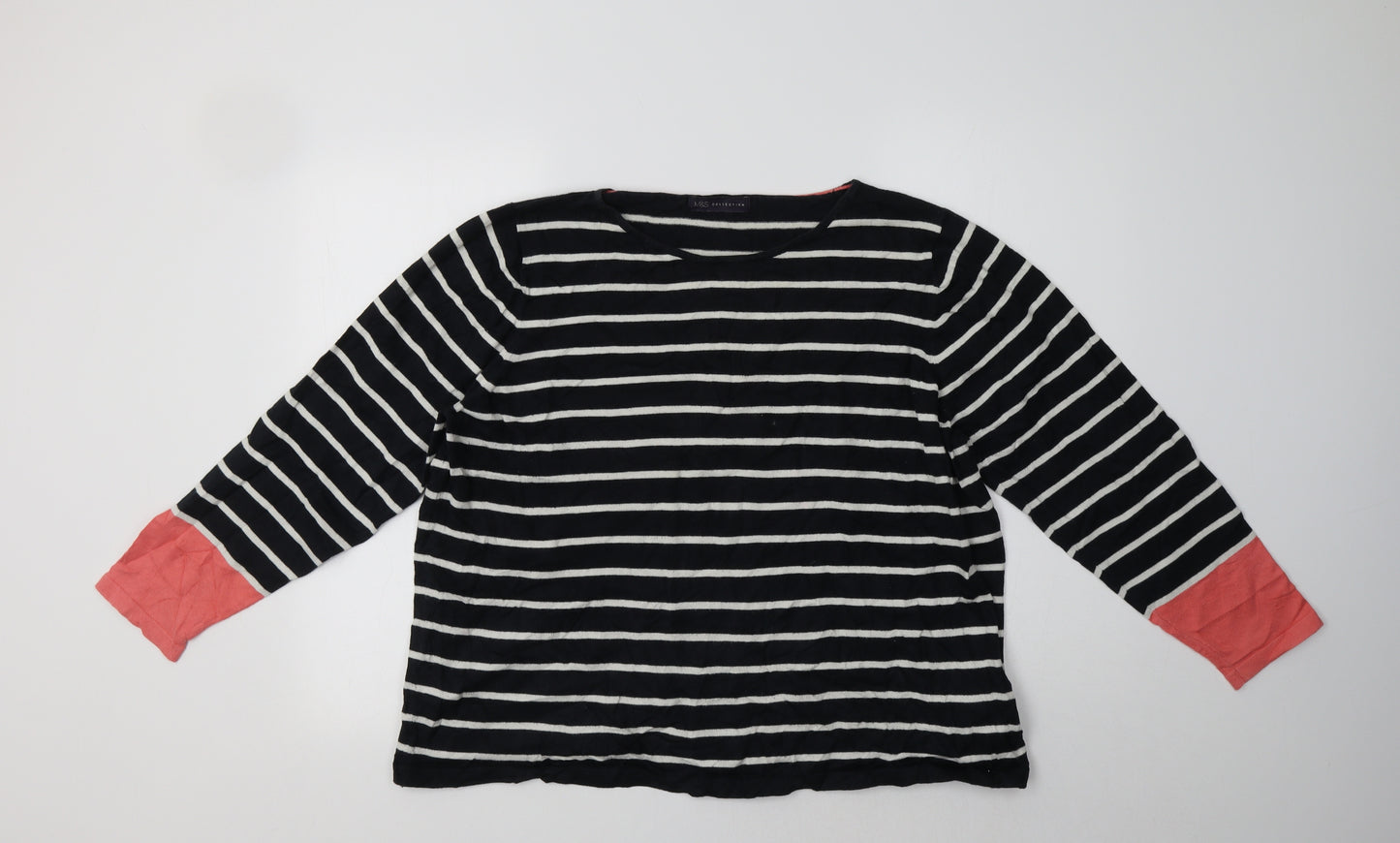 M&S Womens Blue Crew Neck Striped Cotton Pullover Jumper Size 22