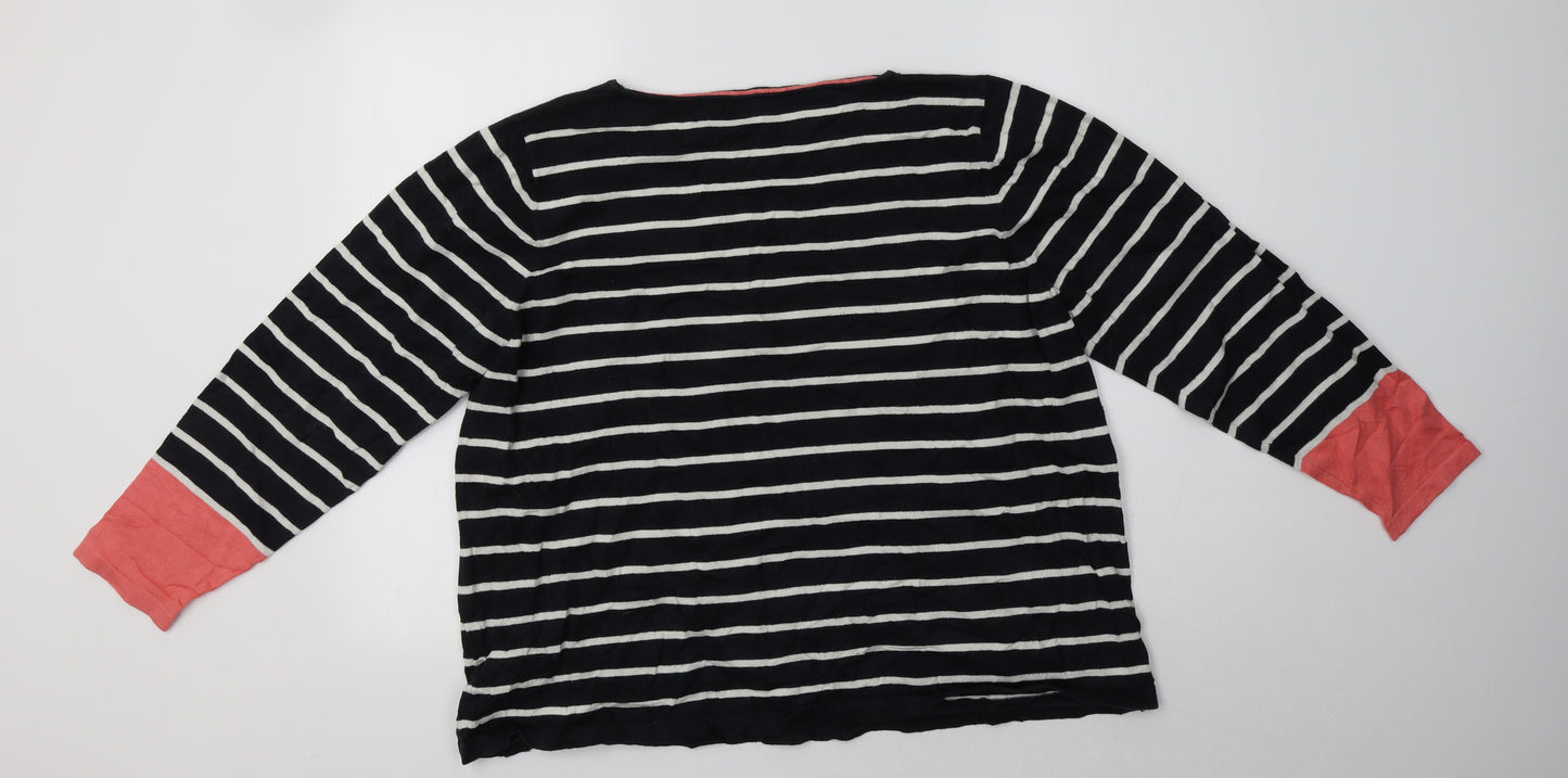 M&S Womens Blue Crew Neck Striped Cotton Pullover Jumper Size 22