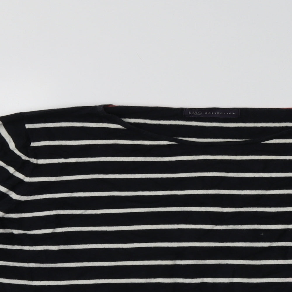 M&S Womens Blue Crew Neck Striped Cotton Pullover Jumper Size 22