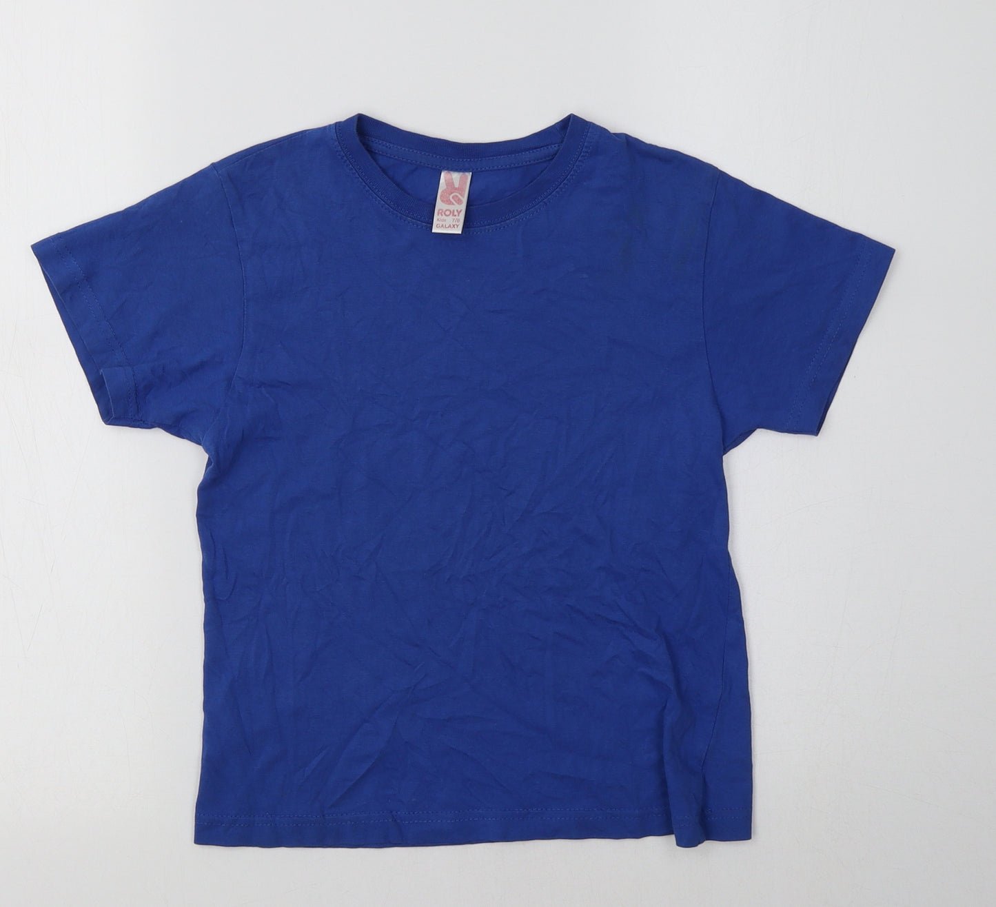 Roly Boys Blue  Cotton Basic T-Shirt Size 7-8 Years Crew Neck
