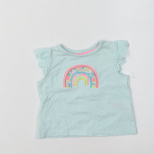 F&F Baby Blue  Cotton Basic Blouse Size 0-3 Months Crew Neck  - Rainbow