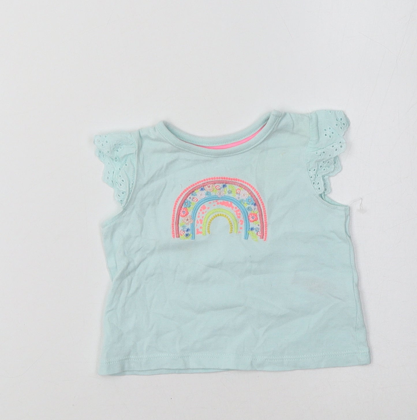 F&F Baby Blue  Cotton Basic Blouse Size 0-3 Months Crew Neck  - Rainbow