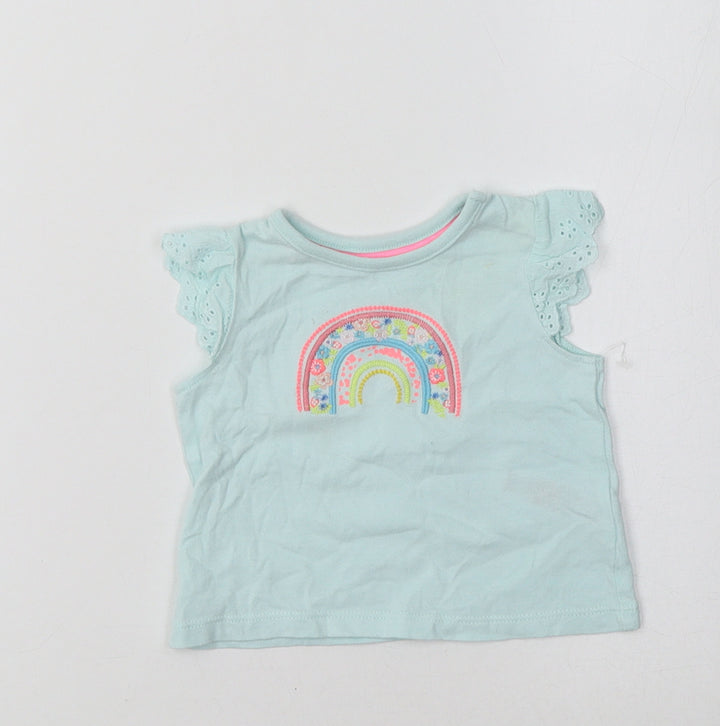 F&F Baby Blue  Cotton Basic Blouse Size 0-3 Months Crew Neck  - Rainbow