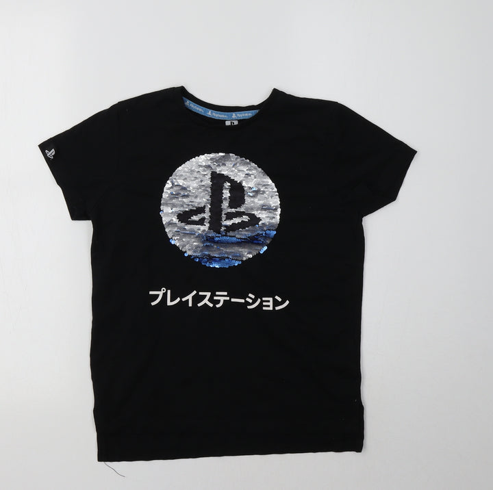 Primark Girls Black Cotton Basic Polo Size 8-9 Years Crew Neck - PlayStation