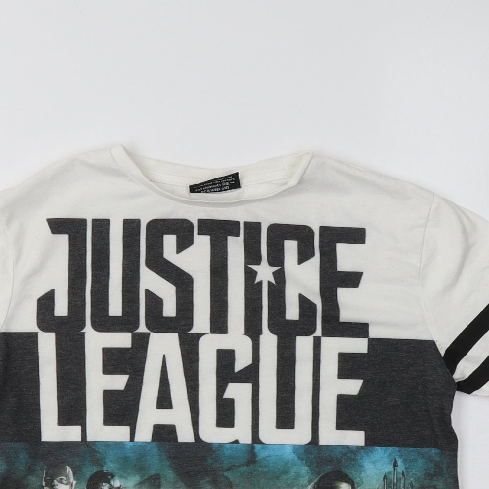 F&F Boys White Striped Polyester Basic T-Shirt Size 5-6 Years Crew Neck  - Justice League