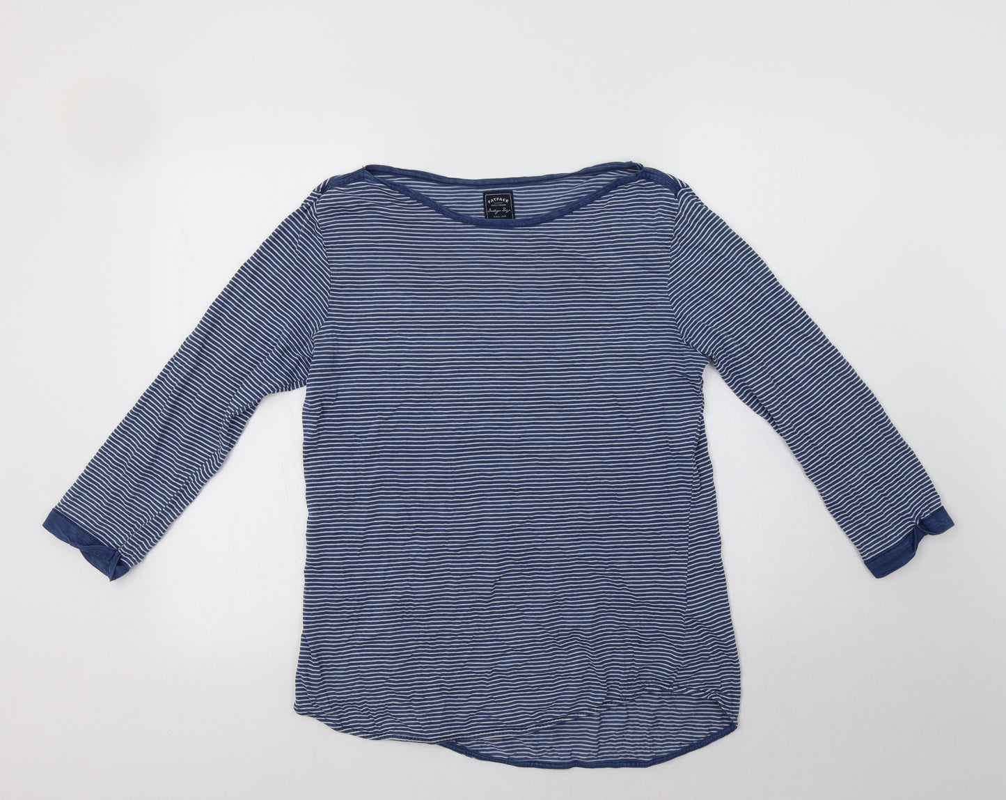 Fat Face Womens Blue Striped Cotton Basic T-Shirt Size 12 Boat Neck