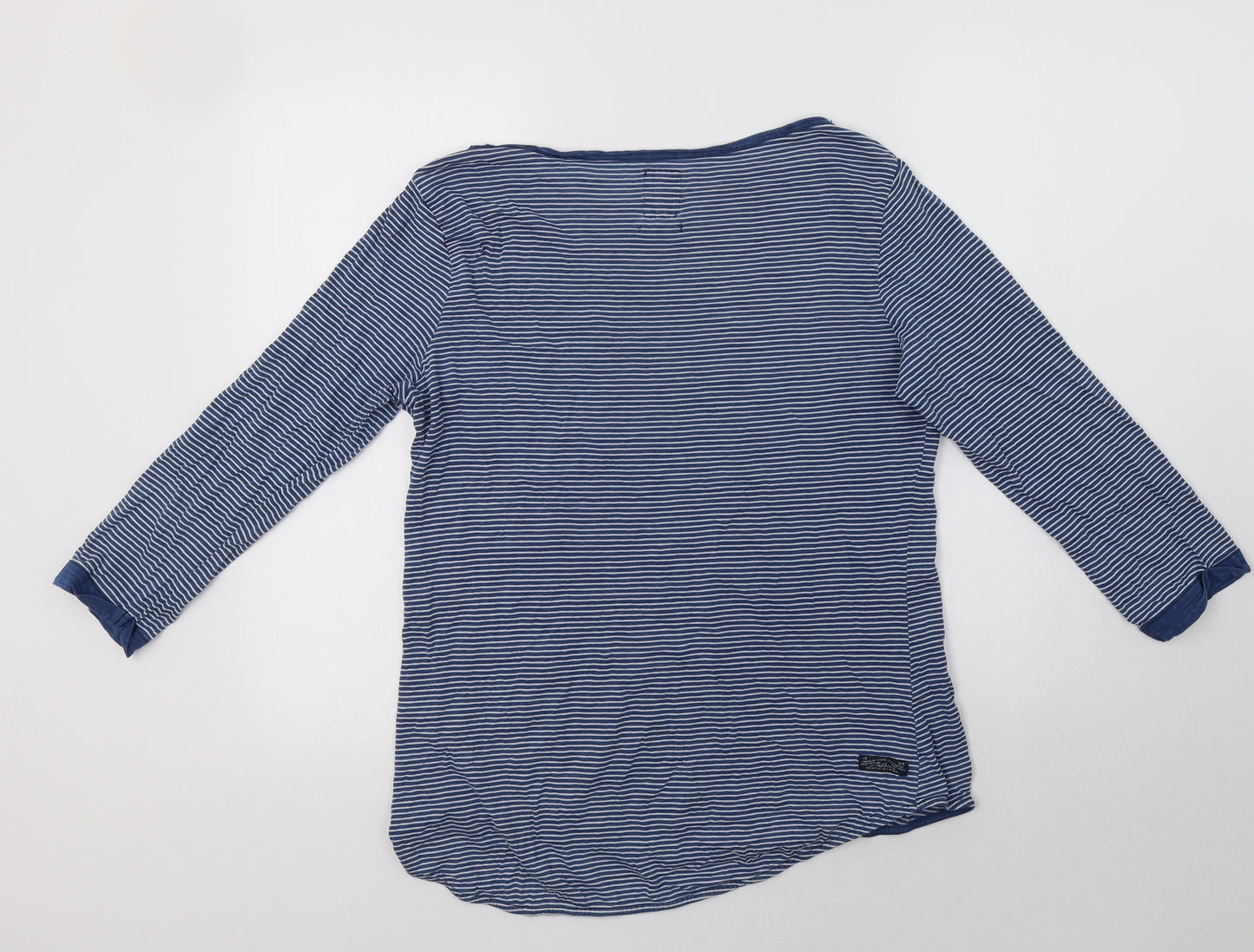Fat Face Womens Blue Striped Cotton Basic T-Shirt Size 12 Boat Neck