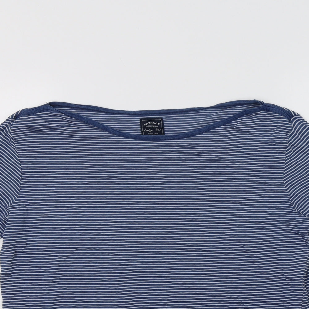 Fat Face Womens Blue Striped Cotton Basic T-Shirt Size 12 Boat Neck