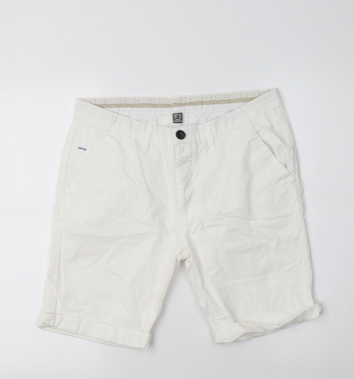 Primark Womens White  Cotton Chino Shorts Size 12 L10 in Regular
