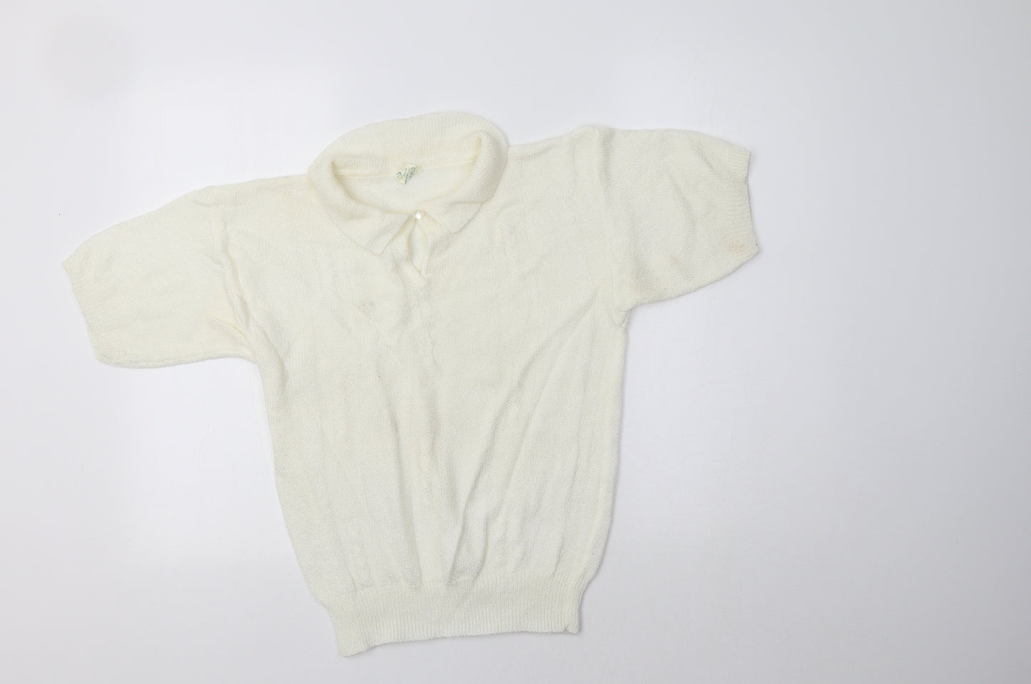 Canda Womens Ivory Collared  Acrylic Pullover Jumper Size M