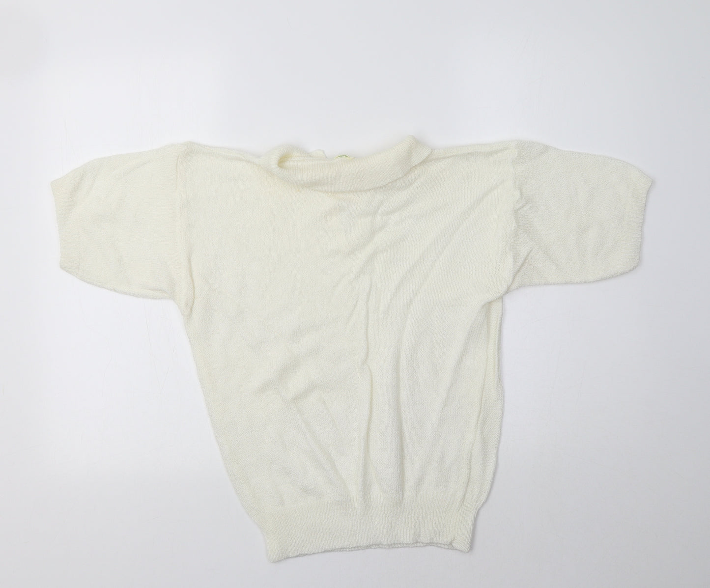 Canda Womens Ivory Collared  Acrylic Pullover Jumper Size M