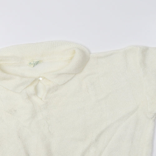 Canda Womens Ivory Collared  Acrylic Pullover Jumper Size M