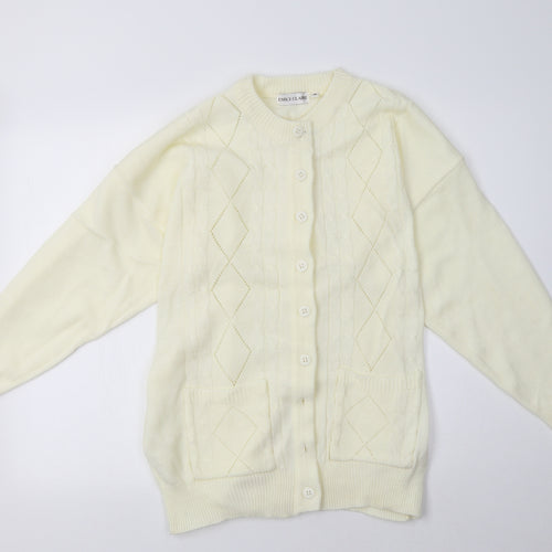 Emily Claire Womens Ivory Crew Neck  Acrylic Cardigan Jumper Size M