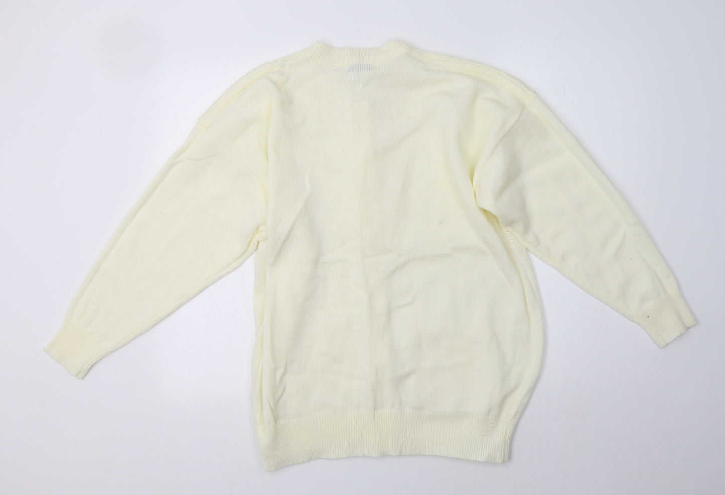Emily Claire Womens Ivory Crew Neck  Acrylic Cardigan Jumper Size M