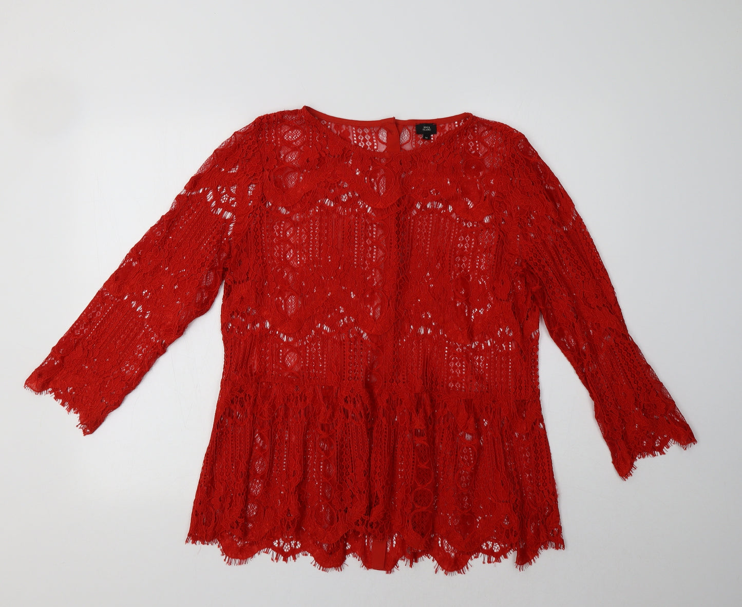 River Island Womens Red Floral  Basic Blouse Size 14 Round Neck