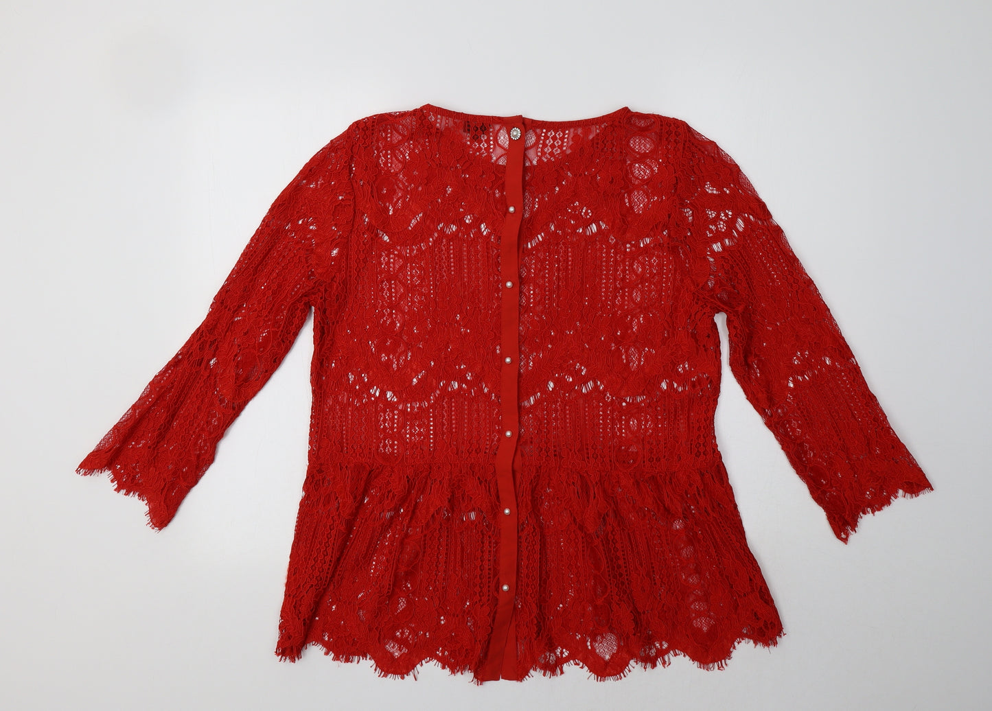 River Island Womens Red Floral  Basic Blouse Size 14 Round Neck