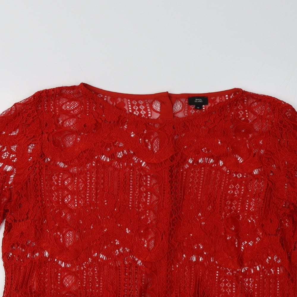River Island Womens Red Floral  Basic Blouse Size 14 Round Neck