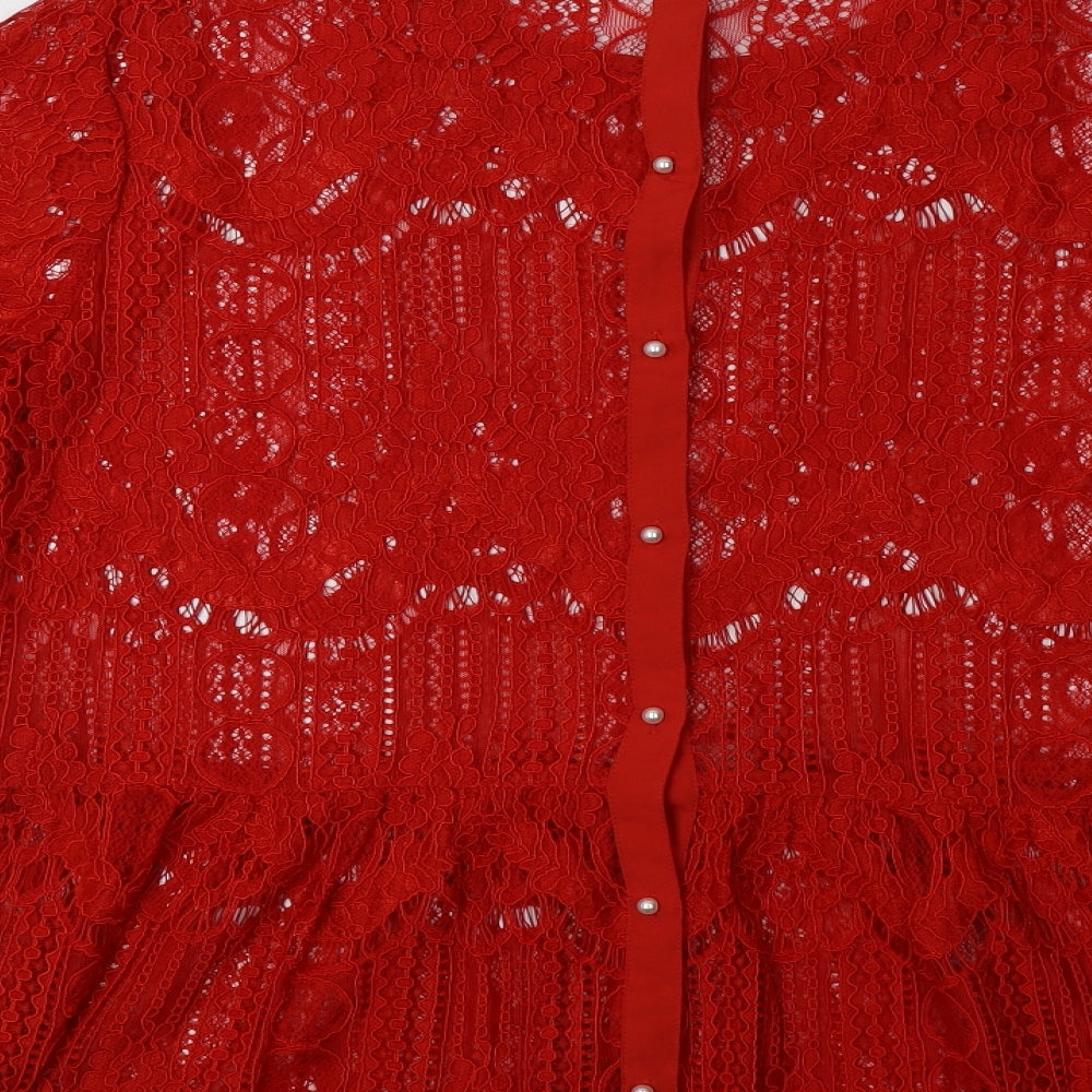 River Island Womens Red Floral  Basic Blouse Size 14 Round Neck
