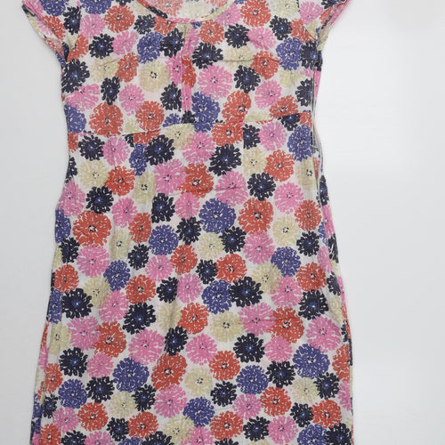 Preworn Womens Multicoloured Floral Cotton A-Line  Size 12 Crew Neck
