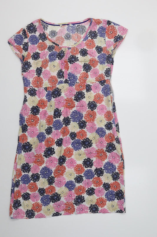 Preworn Womens Multicoloured Floral Cotton A-Line  Size 12 Crew Neck