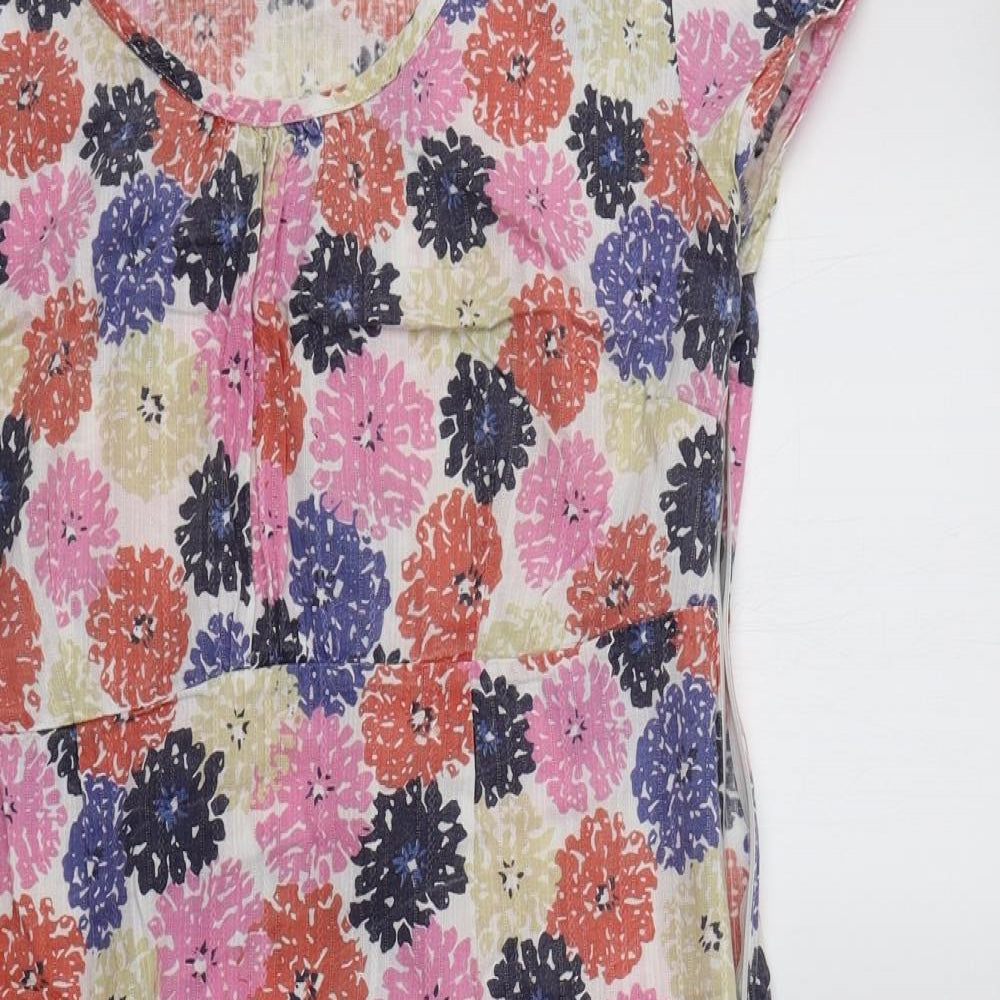 Preworn Womens Multicoloured Floral Cotton A-Line  Size 12 Crew Neck