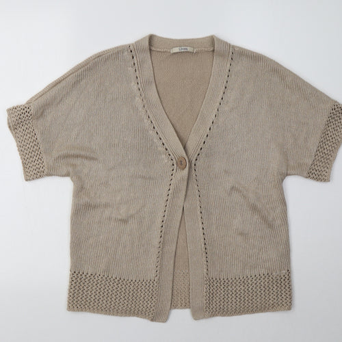 M&S Womens Beige V-Neck  Acrylic Cardigan Jumper Size 10