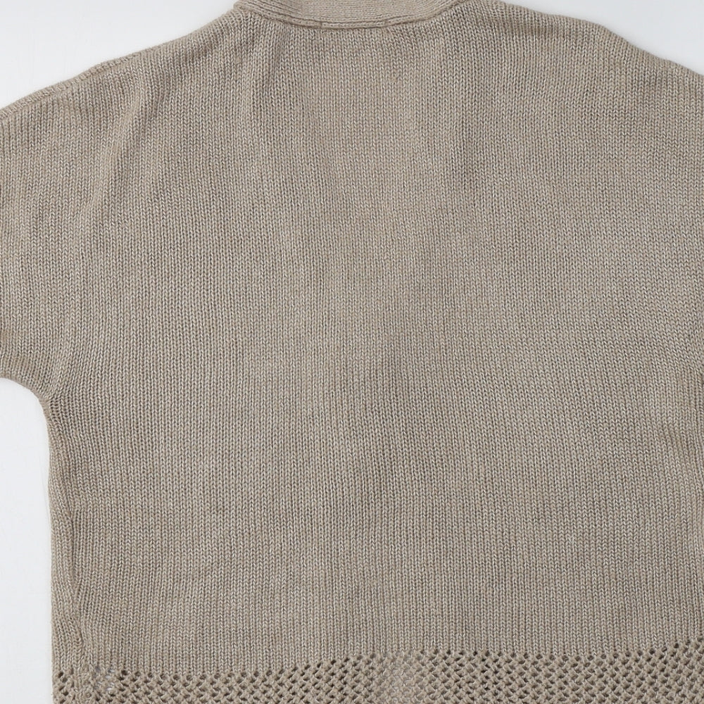 M&S Womens Beige V-Neck  Acrylic Cardigan Jumper Size 10