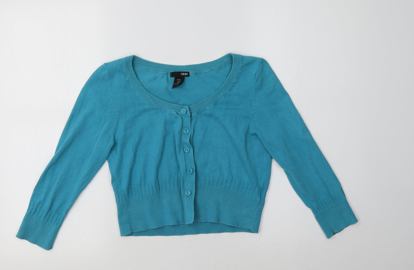 H&M Womens Blue Crew Neck  Cotton Cardigan Jumper Size M