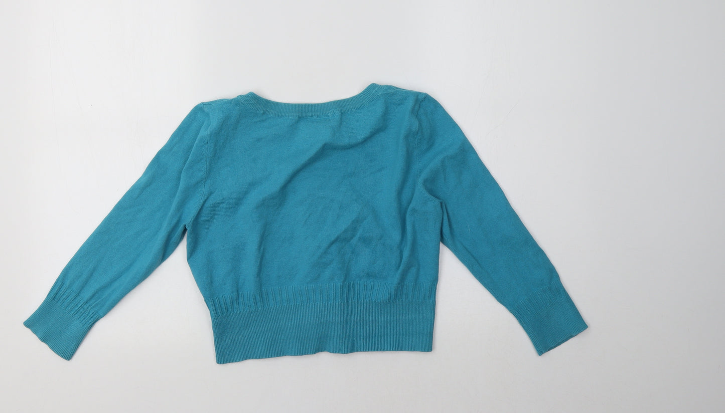 H&M Womens Blue Crew Neck  Cotton Cardigan Jumper Size M