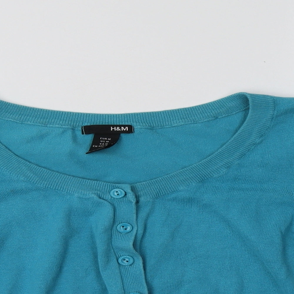 H&M Womens Blue Crew Neck  Cotton Cardigan Jumper Size M