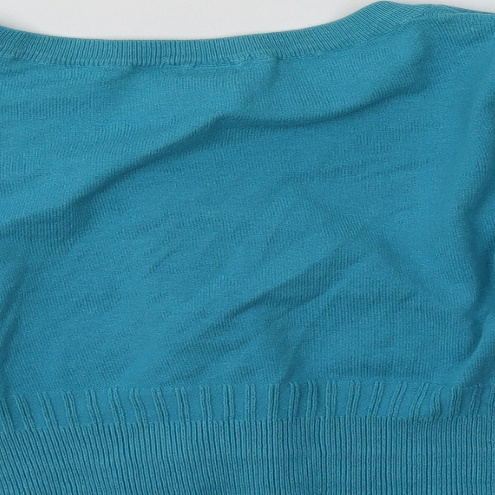 H&M Womens Blue Crew Neck  Cotton Cardigan Jumper Size M