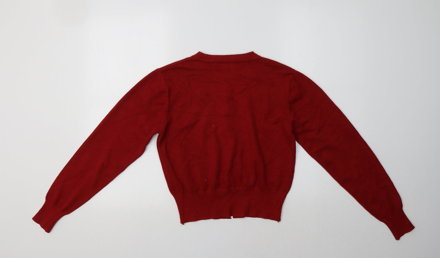 The Lemon Womens Red Crew Neck   Cardigan Jumper Size S