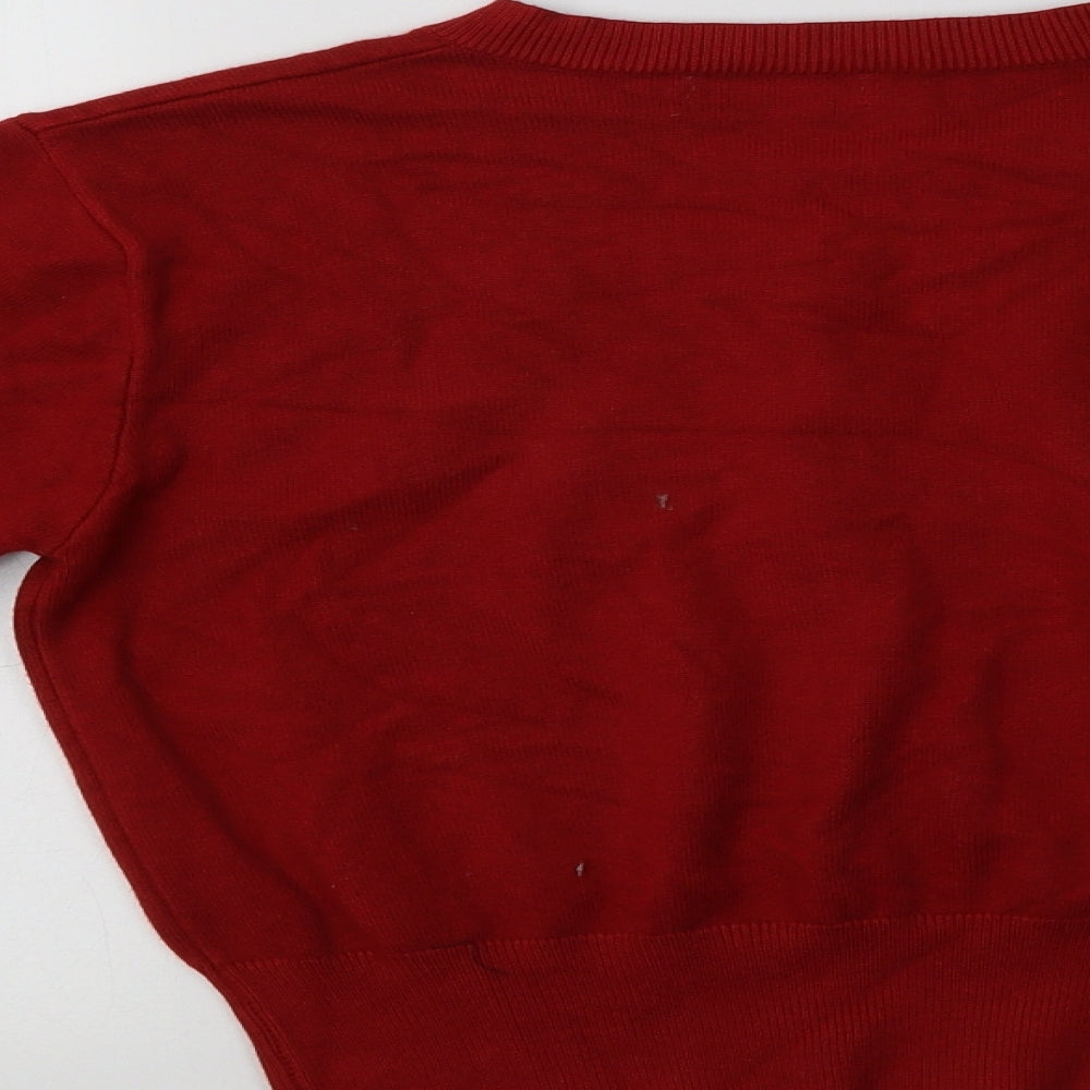 The Lemon Womens Red Crew Neck   Cardigan Jumper Size S